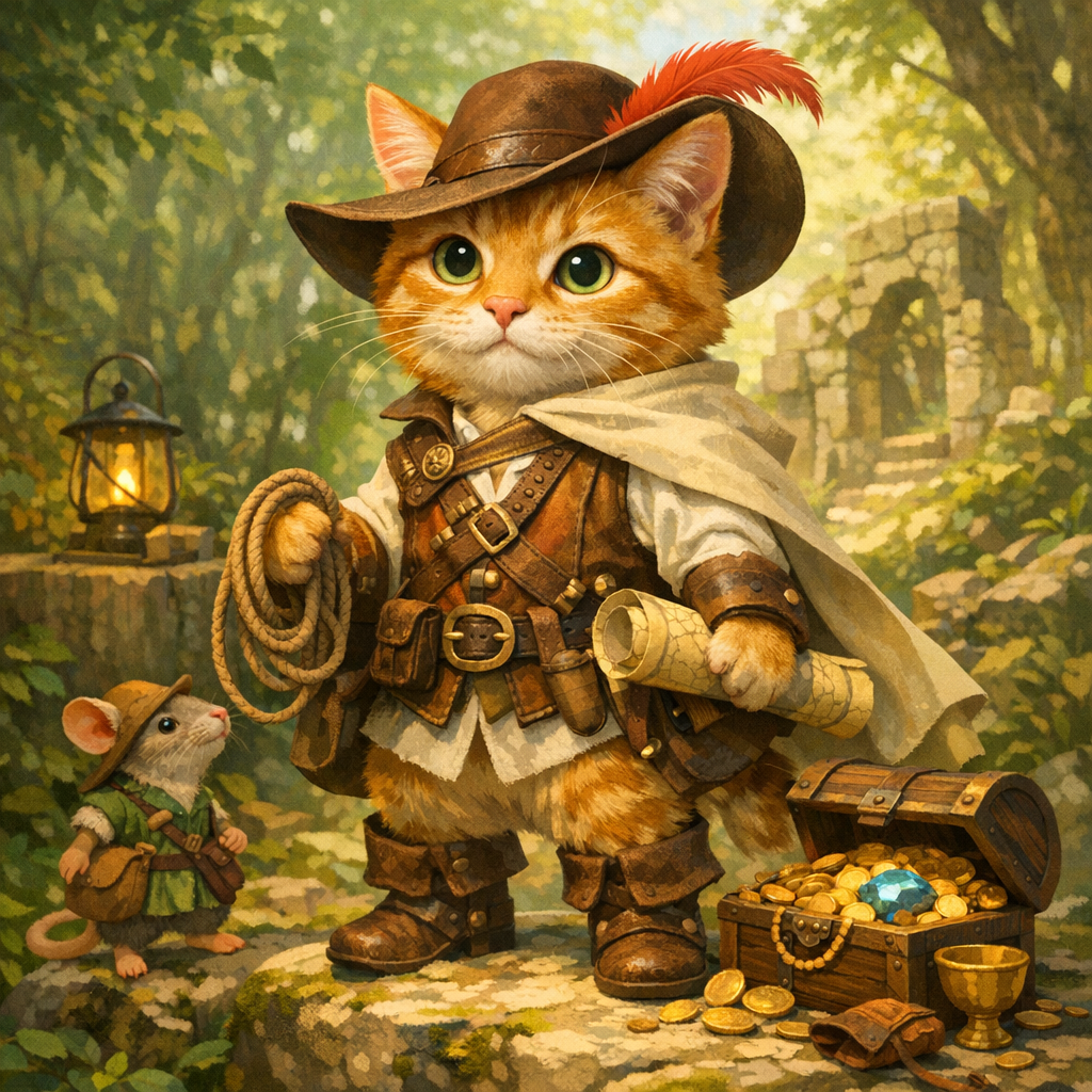 Adventurer Cat and Treasure
